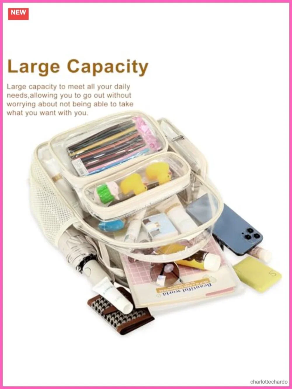 Heavy Duty See Through Backpack Bookbag for College Work Travel Security Stadium